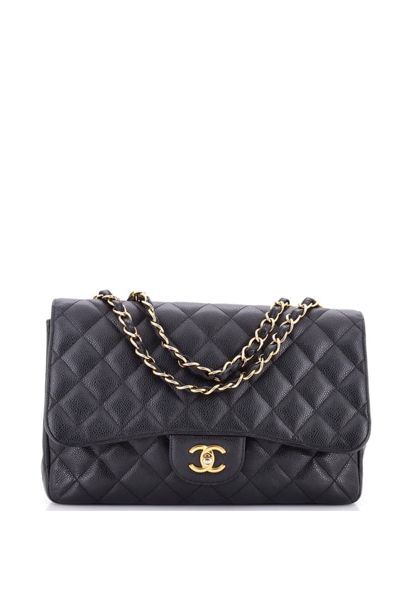 Pre-Owned Classic Double Flap Bag Quilted Caviar Jumbo By Rebag