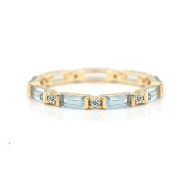Aquamarine Baguette With simulated diamond Ring 18 gold plated over setrling silver ,Dainty Stacking Band Ring,Minimalist Ring,aquamarine ring,Simple Aqua Ring,Thin Delicate Ring Her