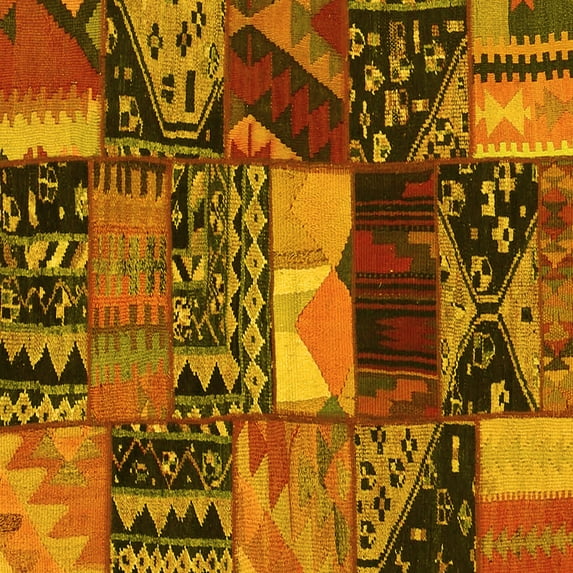 Ahgly Company Indoor Square Patchwork Yellow Transitional Area Rugs, 8' Square