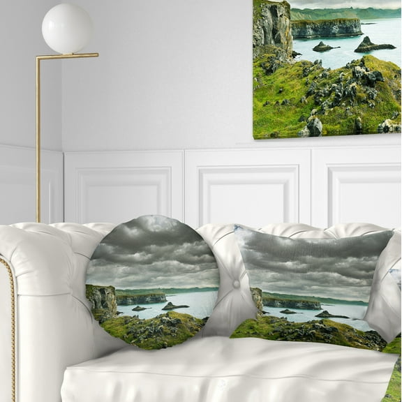 Designart Icelandic Coast under Dark Clouds - Seashore Throw Pillow - 12x20
