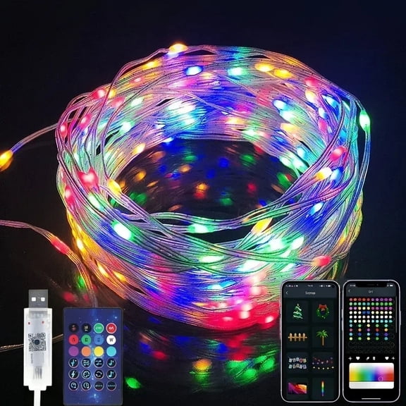 MIMIRGB 33ft Smart Fairy Lights with App & Remote, 100 LED Color Changing String Lights, Music Sync Mode, USB Powered for Christmas Tree, Halloween, Bedroom & Party Decor