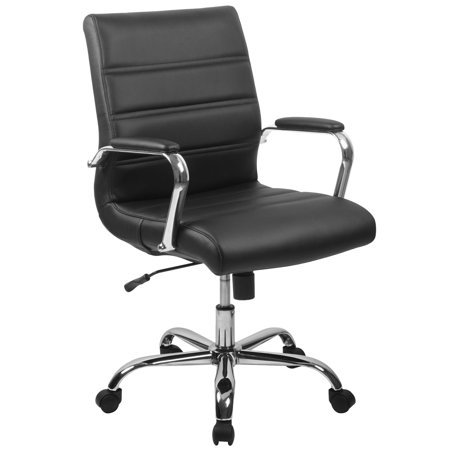 Flash Furniture Whitney Mid-Back Black LeatherSoft Executive Swivel Office Chair with Chrome Frame and Arms