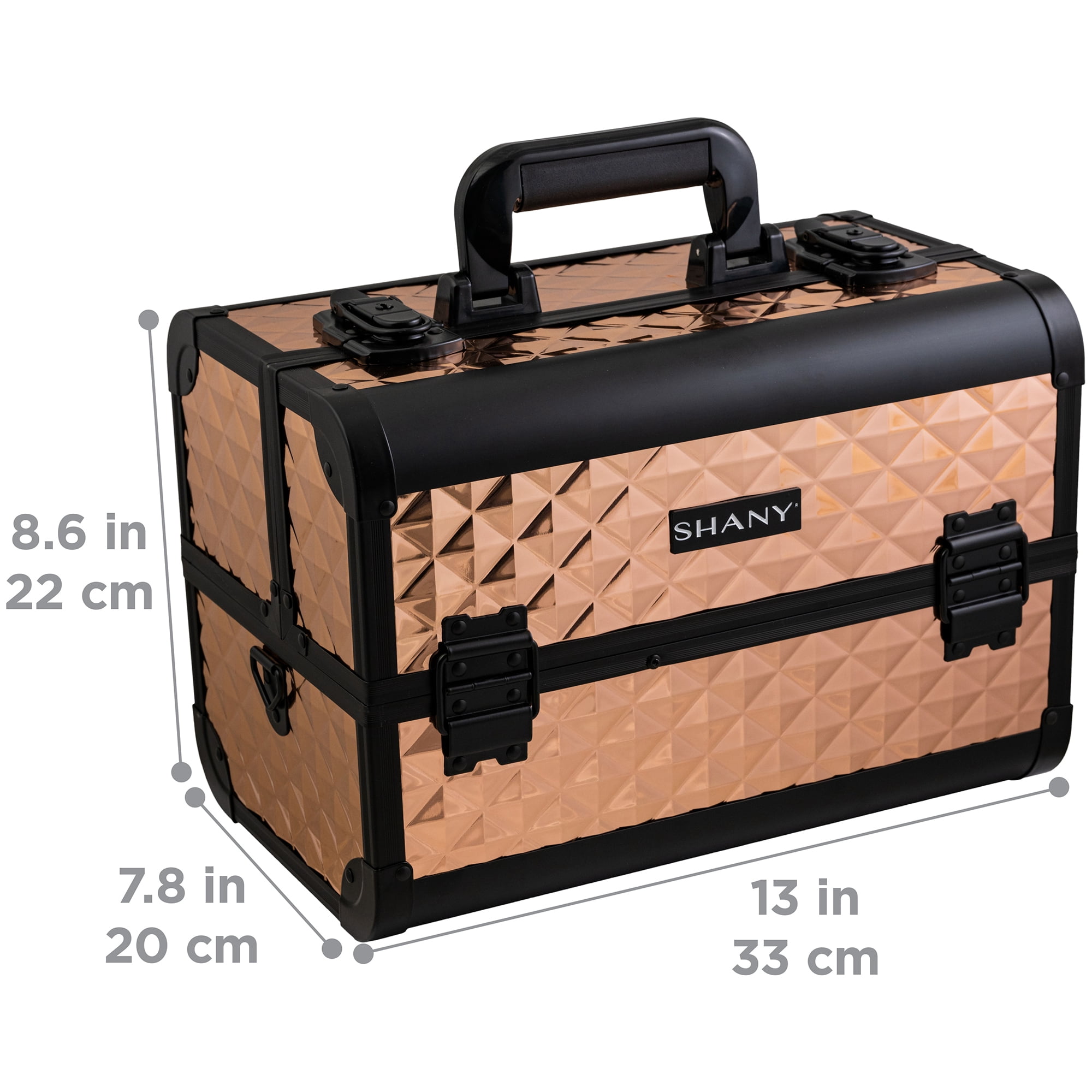 SHANY Premier Fantasy Professional Makeup Train Case Cosmetic Box Portable Makeup Case Organizer Jewelry storage with Locks , 3 Trays ,Makeup Brush Holder and Cosmetics Mirror - ROSA