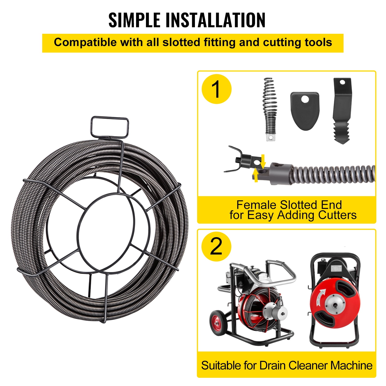 SKYSHALO Drain Cleaning Cable 100 Feet x 1/2 Inch Solid Core Cable Sewer Cable Drain Auger Cable Cleaner Snake Clog Pipe Drain Cleaning Cable Sewer Drain Auger Snake Pipe