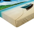 thumbnail image 2 of Ambesonne Ocean Fitted Sheet, Boat on Beach Mahe Island, Twin XL Size, Blue Green Sand Brown, 2 of 3