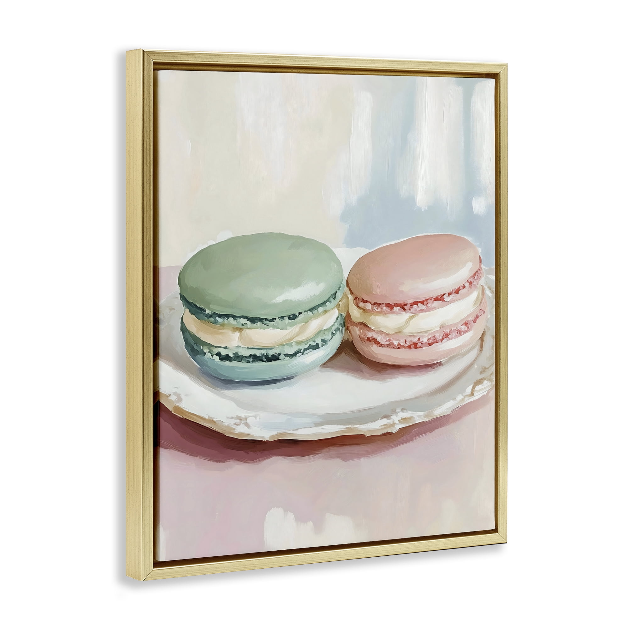 Stupell Industries Pastel Macarons on Plate Gold Framed Floater Canvas Wall Art, design by The Prints Vibe