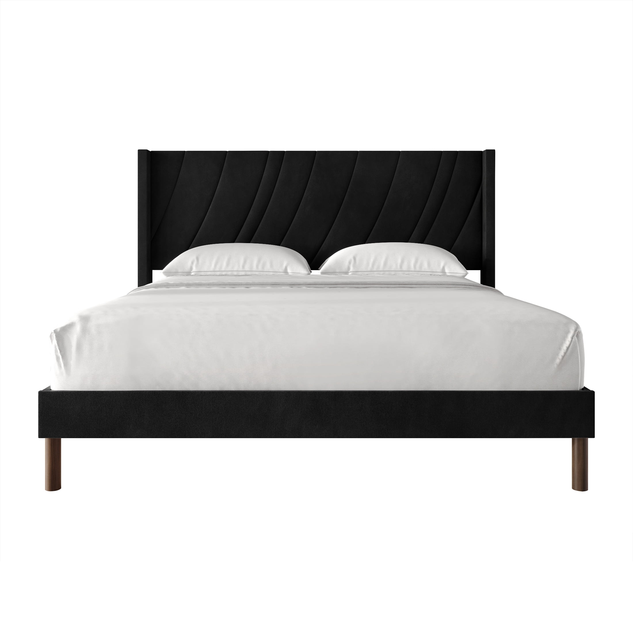 Castle Place Sleek Contemporary Velvet Upholstered Full Platform Bed, Black