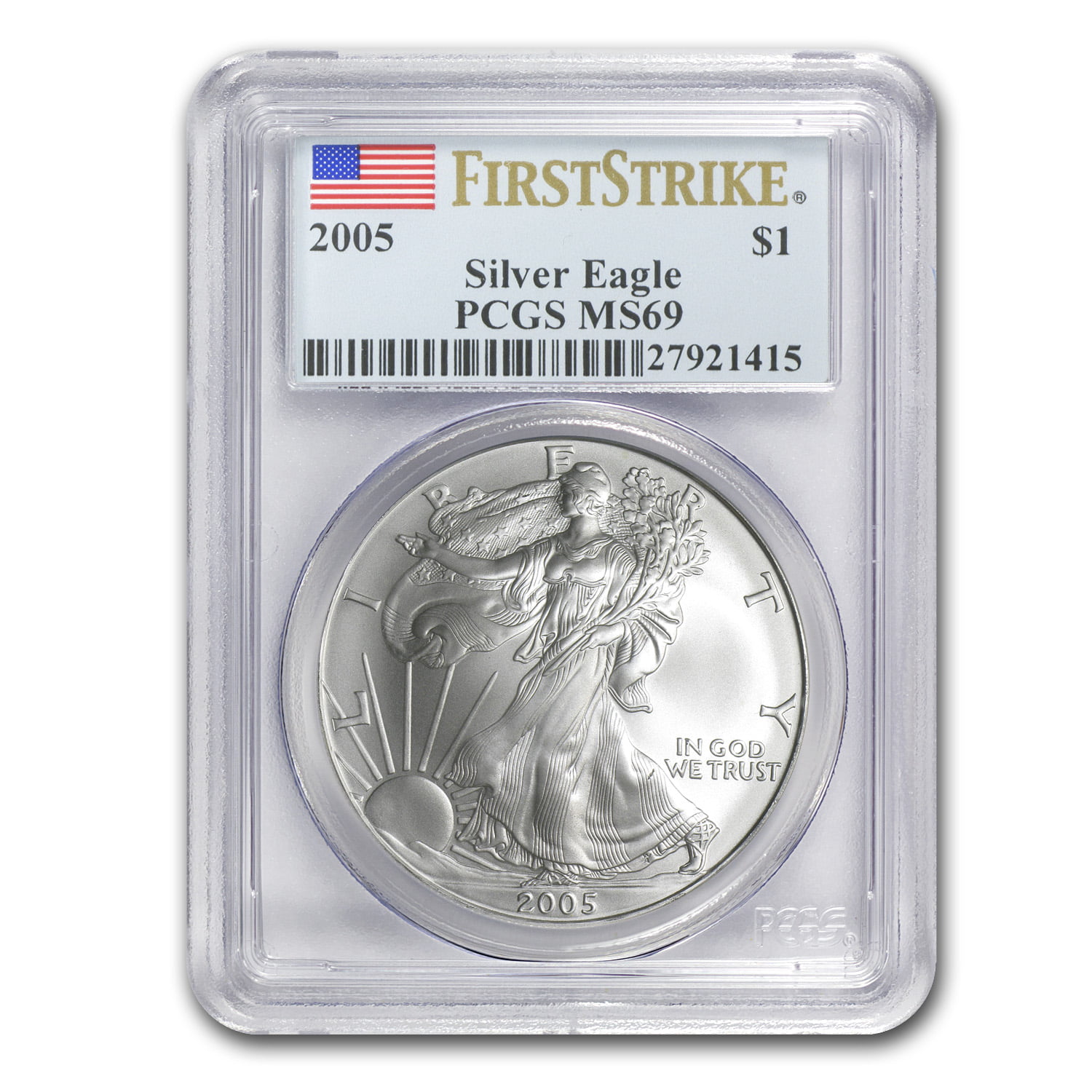 UNITED STATES 2005 SILVER EAGLE PCGS MS 69 $ 1 DOLLAR COIN 