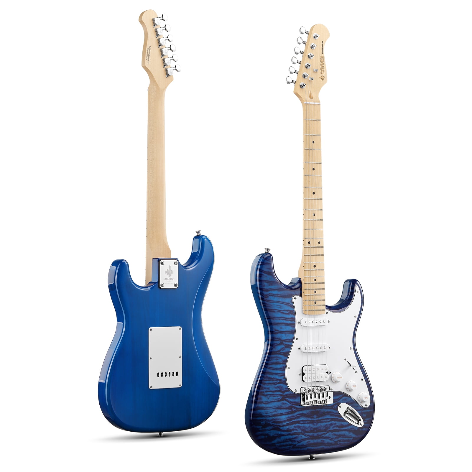 Donner DST-95 Electric Guitar Kit, 39" Beginner Solid Body Starter Set, with Amplifier, Bag, Capo, Strap, String, Tuner, Cable, Picks, Blue