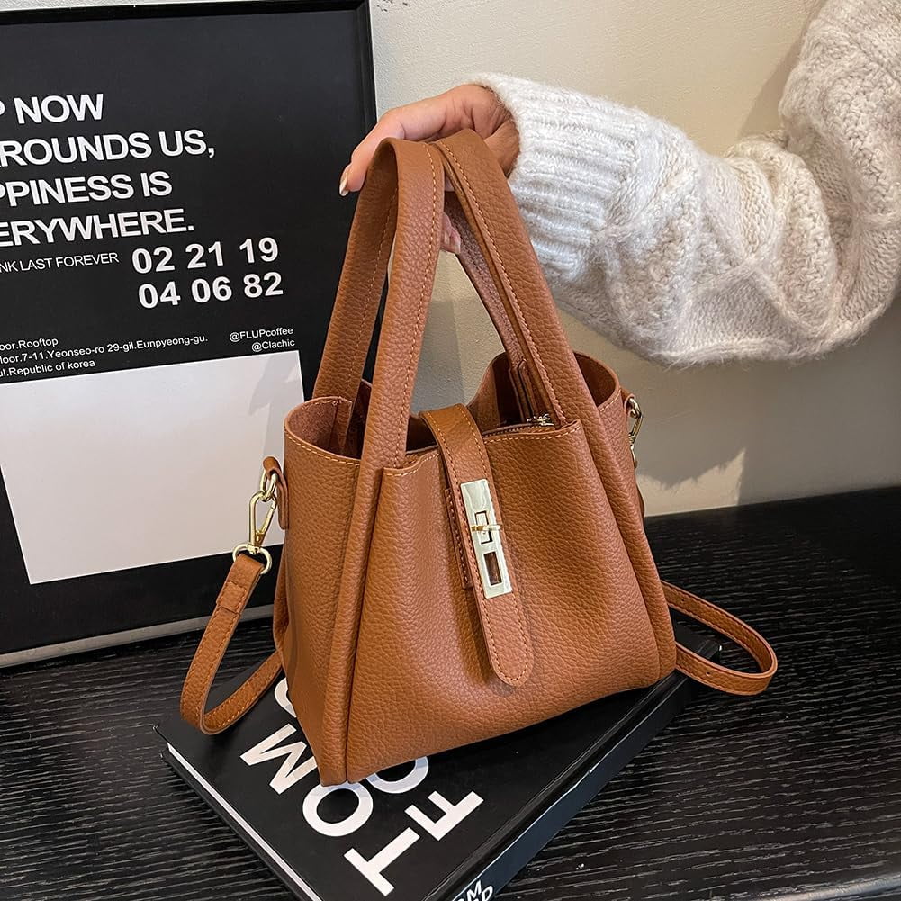 SPEKSEE Bucket Bags for Women - Leather Crossbody Bucket Purse Small Handbag Trendy Vintage Shoulder Bag with Small Purse