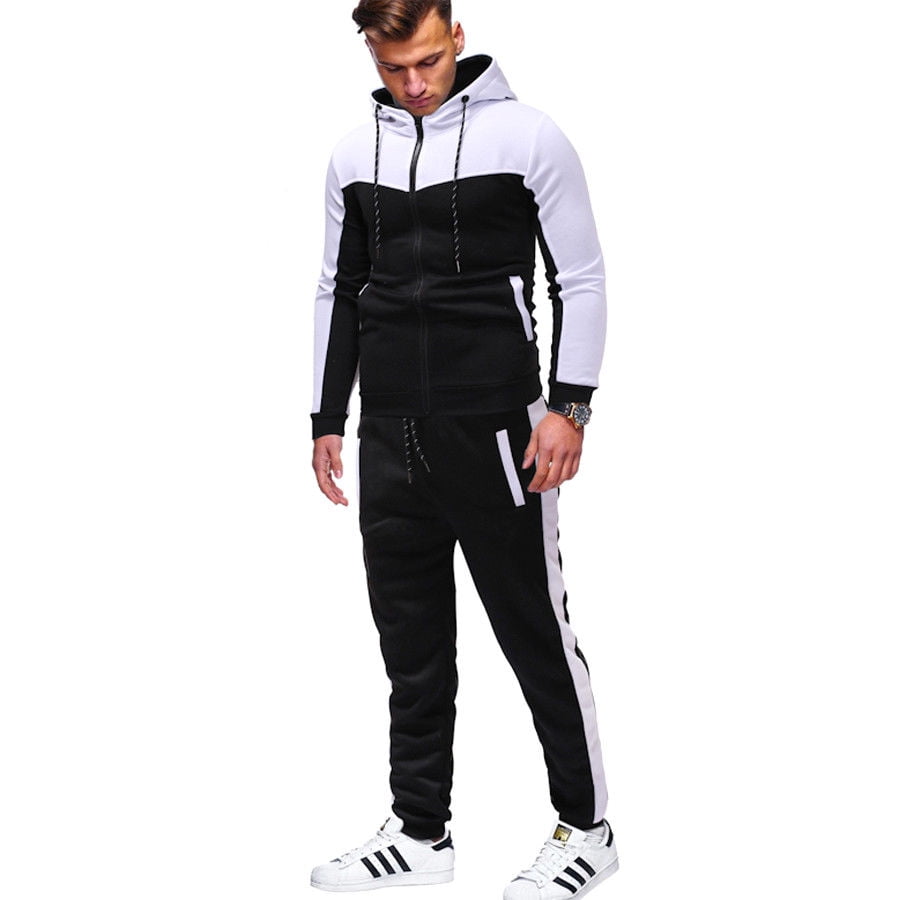 Mens Jogger Pant Tracksuit Hoodie Patchwork Sweatshirt Top Pants Sports Suit Tracksuit
