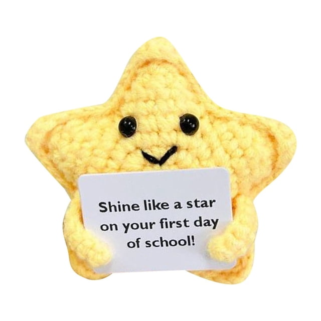Adornos pequeños de lana tejidos a mano en forma de estrella. Decoraciones para el hogar con dibujos animados y energía positiva.