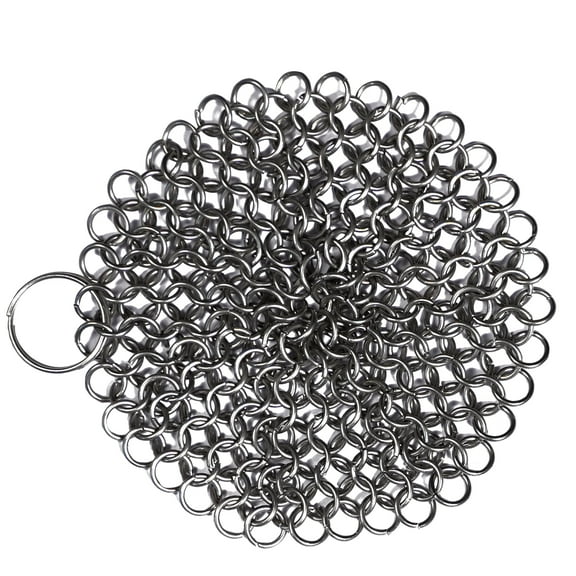 Mythrojan Stainless Steel Cast Iron Scrubber Round Chainmail Scrubber 4.7 Inches for Cast Iron Pan Skillet, Wok, Pot, Pan Cast Iron Cleaner Pre-Seasoned Pan Dutch Ovens Waffle Iron Pans Scraper Cast