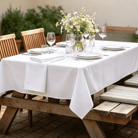 White table cloth rectangle, Ideal for Outdoor Party, Picnic, Wedding, Banquet and Birthday, 1 Pack, White