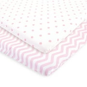 Luvable Friends Fitted Playard Sheet, 2-Pack, Pink Chevron/Dot