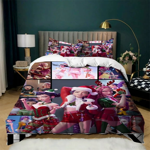 3 Pieces KPop Bedding Set Soft Breathable Quilt Cover for Kids Girls Bedroom Lightweight Duvet Cover Set with Pillowsham