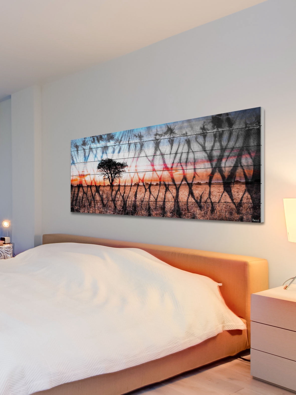 Parvez Taj "African Landscape" Print on White Wood