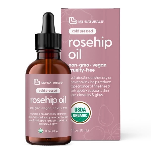 M3 Naturals USDA Organic Cold Pressed Rosehip Oil for Face, Skin, Hair & Nails - Pure Rosa Canina Seed Oil | Hydrates Dry Skin, Supports Elasticity & Glow - Vegan, Non-GMO & Cruelty-Free, 1 fl oz