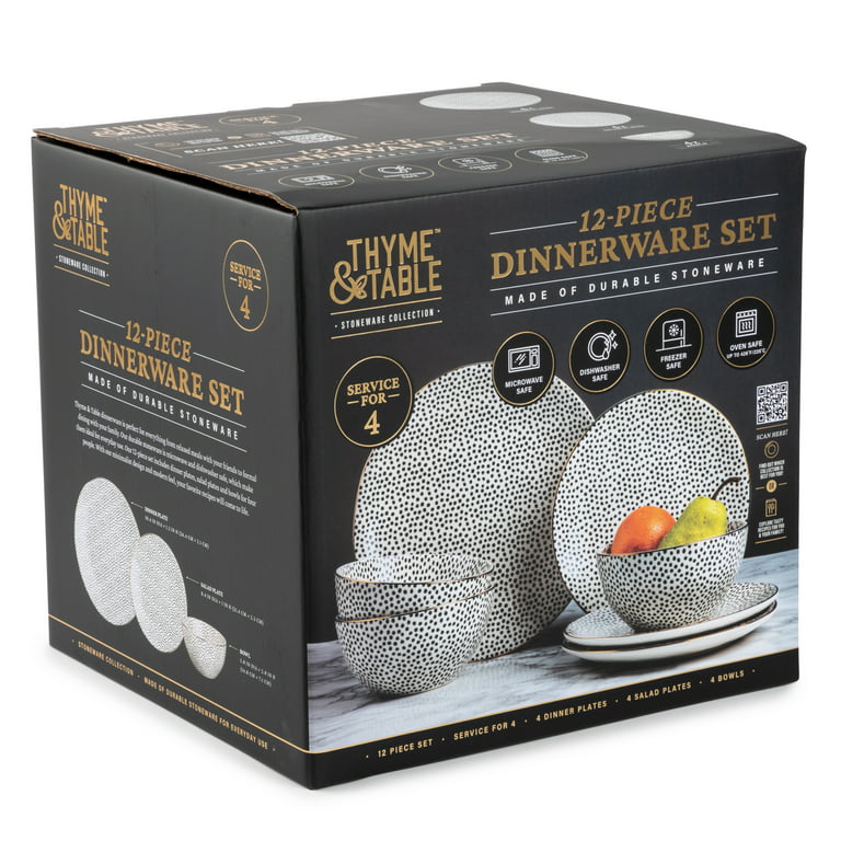 Thyme & Table Dinnerware Black & White Medallion Stoneware 12 Piece Set