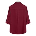 thumbnail image 7 of Linen Blouse for Women Lapel V Neck Rolled Sleeve Button Down Casual Officewear Loose Fit Solid Texture Lightweight Breathable Soft Fabric Summer Fall Tunic Tops, 7 of 7