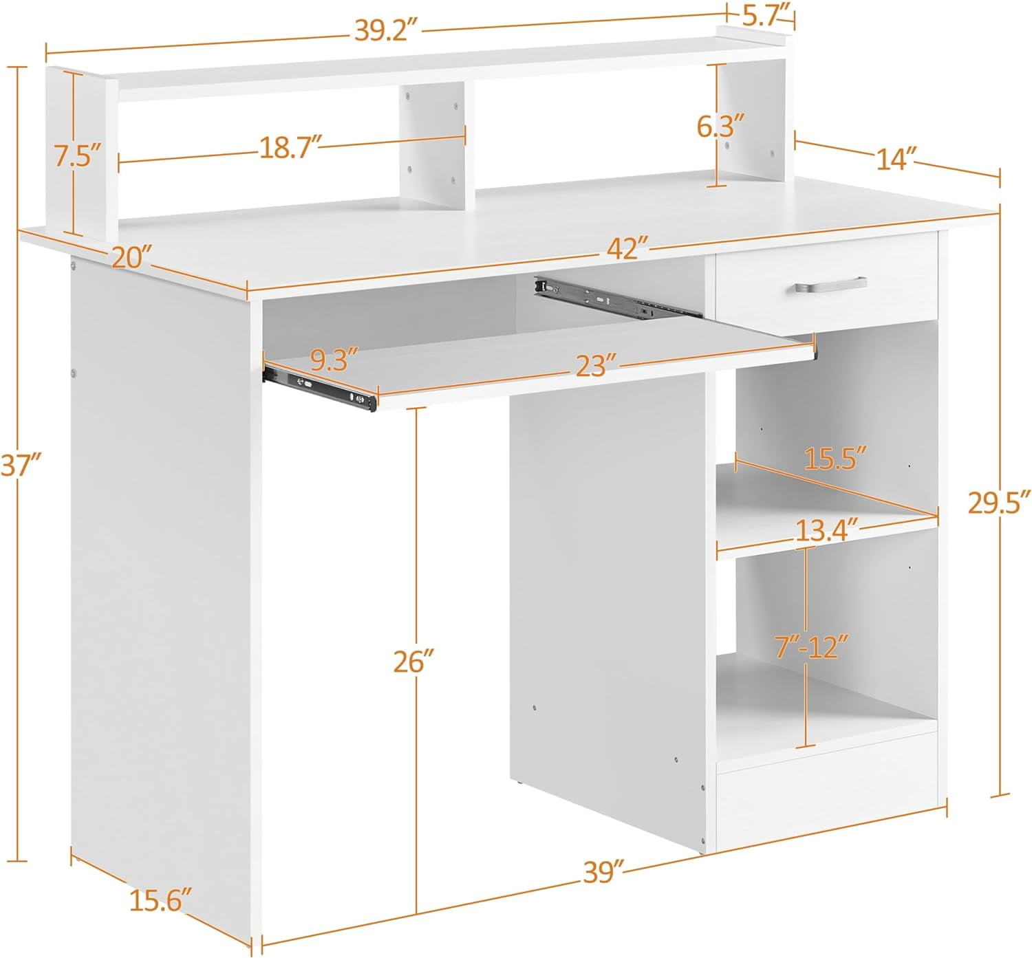 NEWto Home Office Wood Computer Desk with Keyboard Tray and Drawers, Students Writing Table with Storage Drawers & Hutch, Modern PC Laptop Desk, Multifunctional Workstation, White