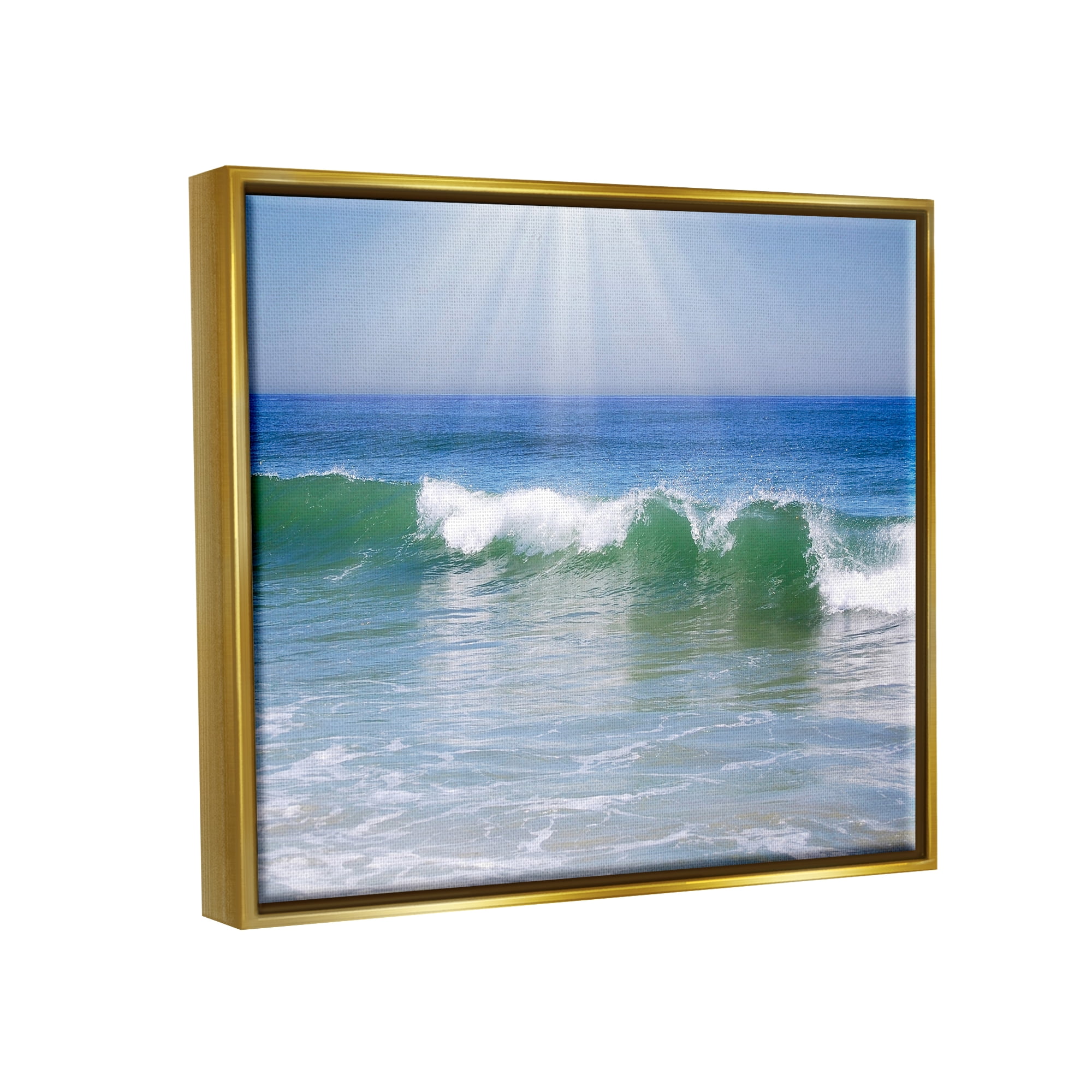 Stupell Industries Rolling Ocean Waves Photography Nature Photography Gold Floater Framed Art Print Wall Art, 31 x 25