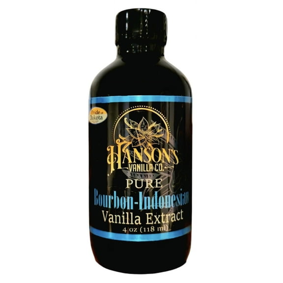 Hanson's Vanilla Co. - Pure Bourbon-Indonesian Vanilla Extract Blend - 4 fl oz  Liquid Flavoring for Baking & Cooking