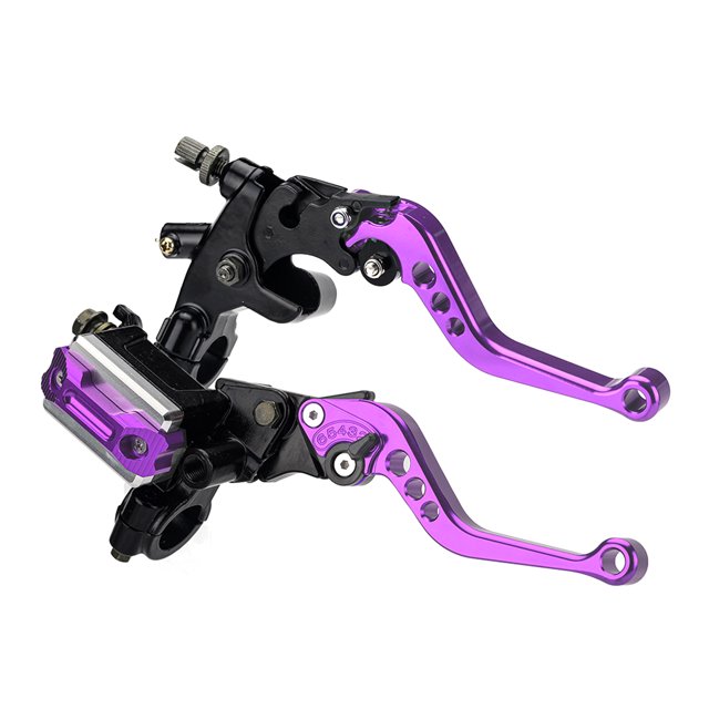 Labymos CNC Precision Aluminum Alloy Motorcycle Brake Lever Set with Anodized Purple Finish, 7/8" Handlebar Fit, DOT3/DOT4 Compatible, 16mm Piston Diameter, Includes M10 Mirror Bracket