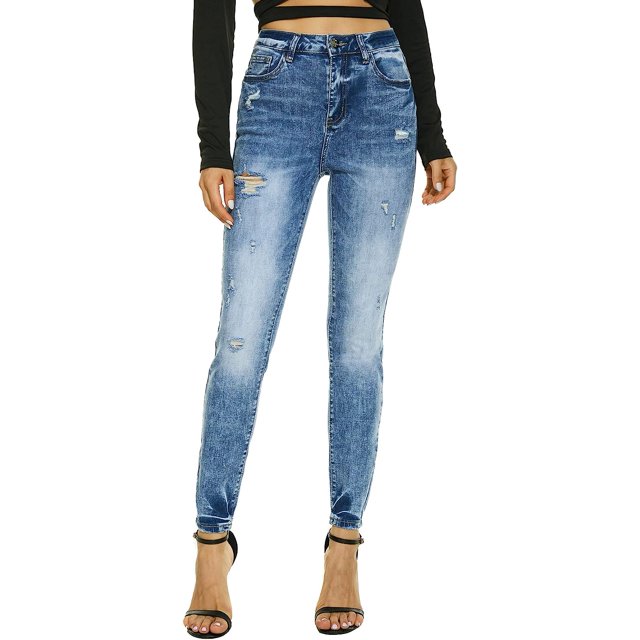 Pantalones vaqueros de cintura alta para mujer, ajustados, elásticos, ajustados, con control de barriga, pantalones vaqueros 143-blue10