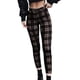 thumbnail image 2 of Leggings a cuadros para mujer, pantalones ajustados informales de cintura alta, pantalones pitillo estampados a cuadros elásticos para mujer, 2 of 3