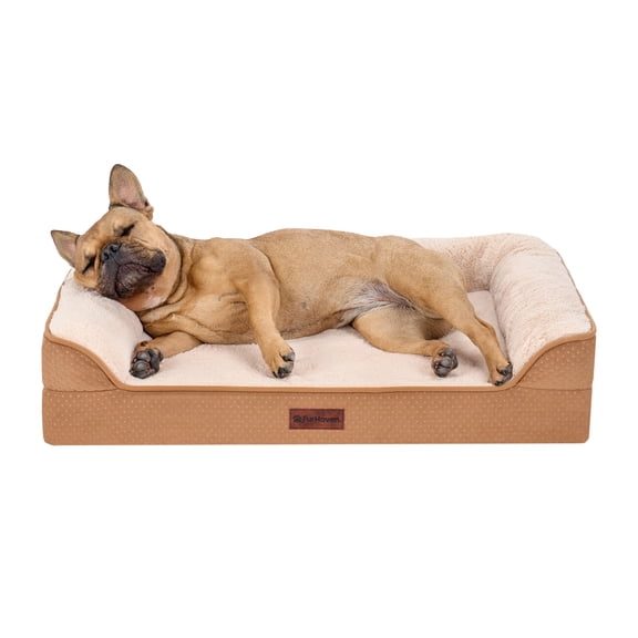 FurHaven Plush & Embossed Velvet Dreamer Orthopedic Sofa Pet Bed for Dogs and Cats - Cognac, Medium