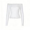 thumbnail image 7 of GEWSEY Women's Lace Off The Shoulder Crop Tops Y2k Goth Cinched Waist Long Sleeve Cropped T Shirts Going Out Outfits (White, M), 7 of 7