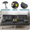 thumbnail image 4 of Renwick Fabric Upholstered Convertible Futon Sofa Bed with Cup Holders and Pillows, Dark Gray, 4 of 11