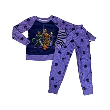 AMERICAN MARKETING ENTERPRISES AME Girls Black Panther Dora Milaje Purple 3 Piece Pajama Sleep Set with Socks (as1  alpha  l  regular)