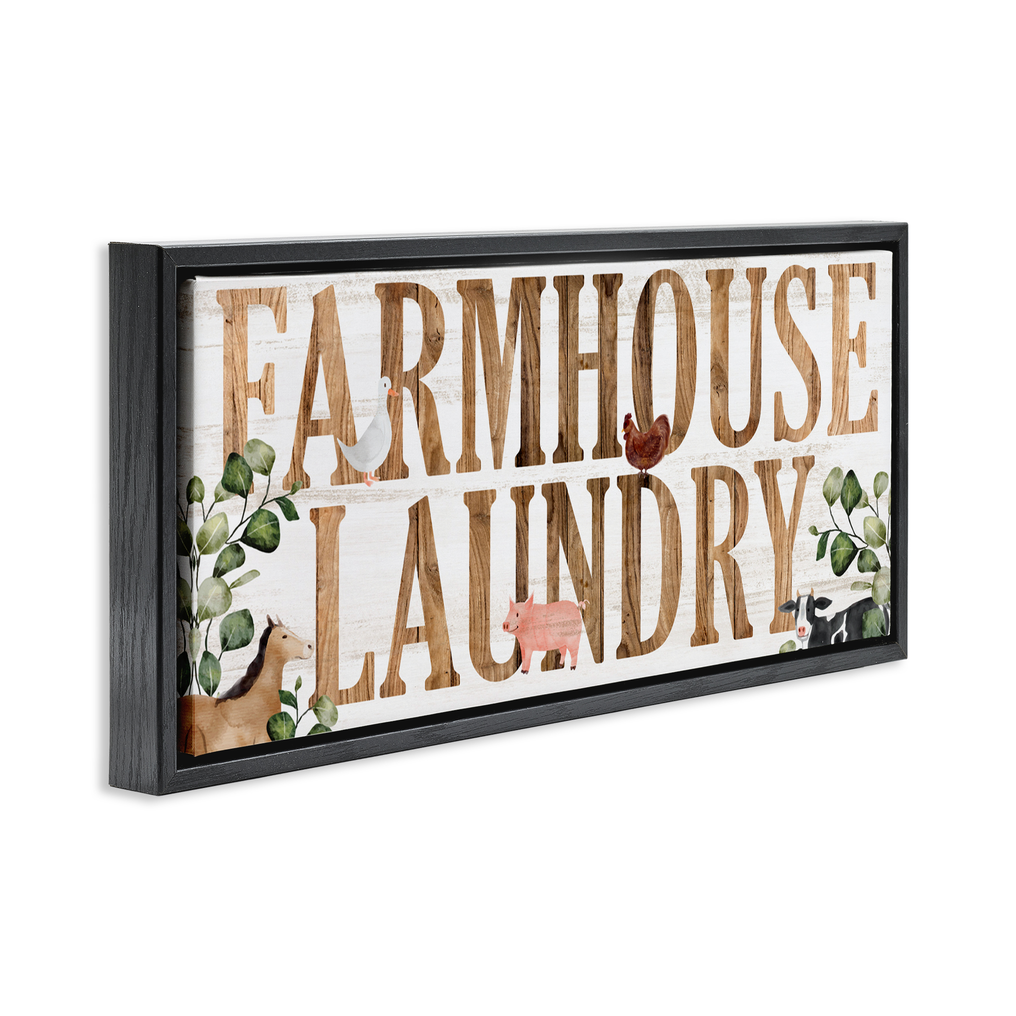 Rustic Farmhouse Laundry Black Framed Floater Canvas Wall Art, design by Kim Allen