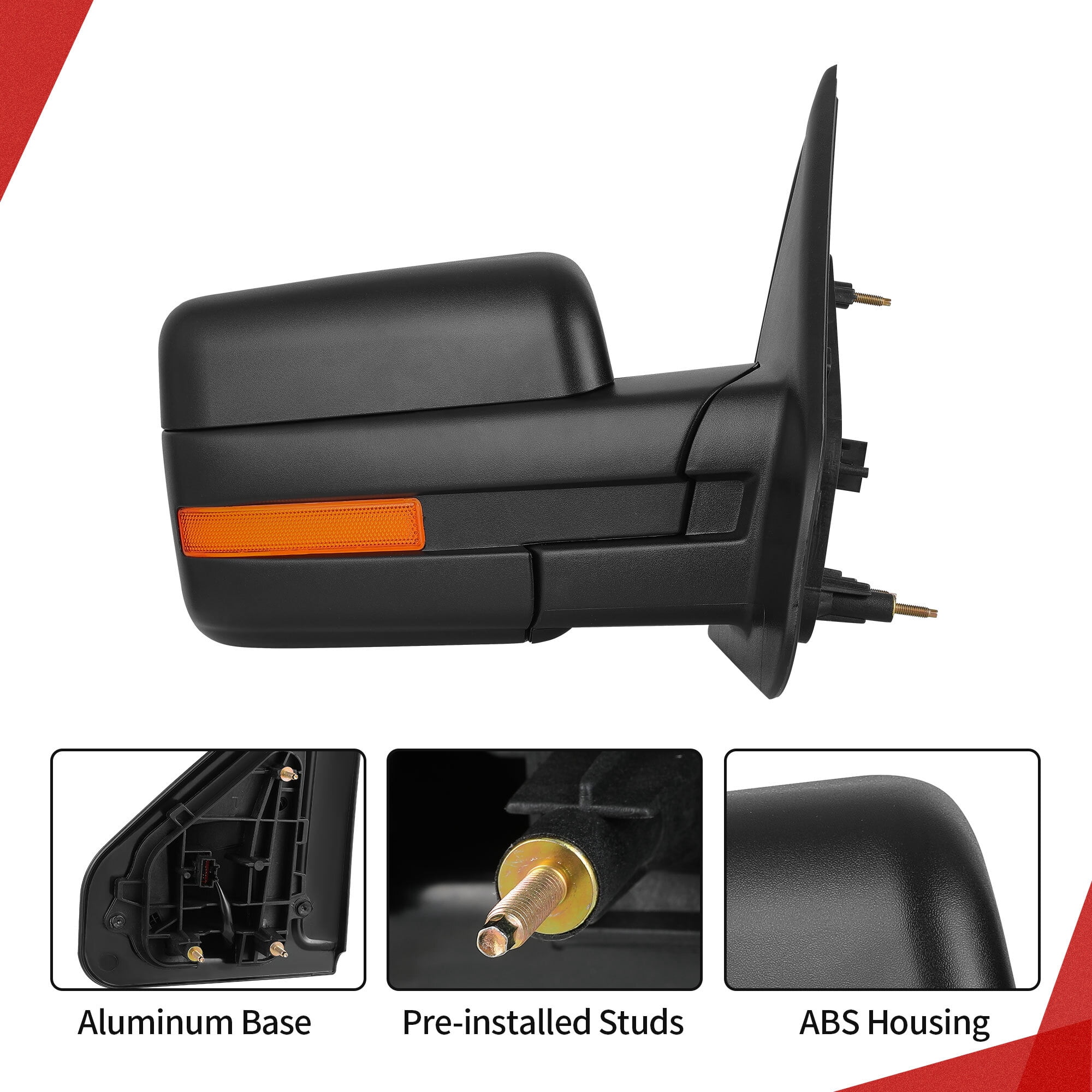 LEDKINGDOMUS Right Passenger Side Power Heated Door Mirror with Puddle Light & Turn Signal Compatible with Ford F150 2004 2005 2006 2007 2008 2009 2010 2011 2012 2013 2014 Black