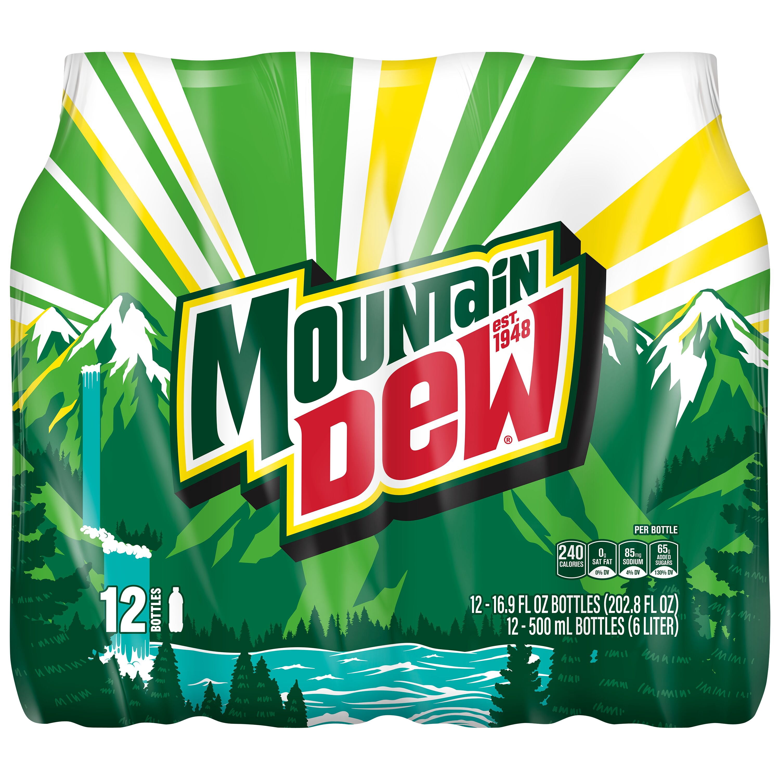 Mountain Dew Citrus Soda Pop, 16.9 fl oz, 12 Pack Bottles