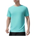 thumbnail image 2 of pstuiky camisetas para hombre, Blusa deportiva informal de color liso con cuello redondo y manga corta elástica para hombre camisas casuales para hombre s, 2 of 6