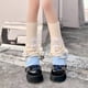 thumbnail image 4 of Aesthetic Women Color Block Leg Warmer Long Socks Knitted Baggy Loose Flared Leg Covers with Cute Balls Bows Streetwear, 4 of 5