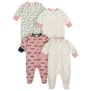 Onesies Brand Baby Girls' 4-Pack Sleep 'N Play Footies Multi Pack, Bunny Pink, Newborn
