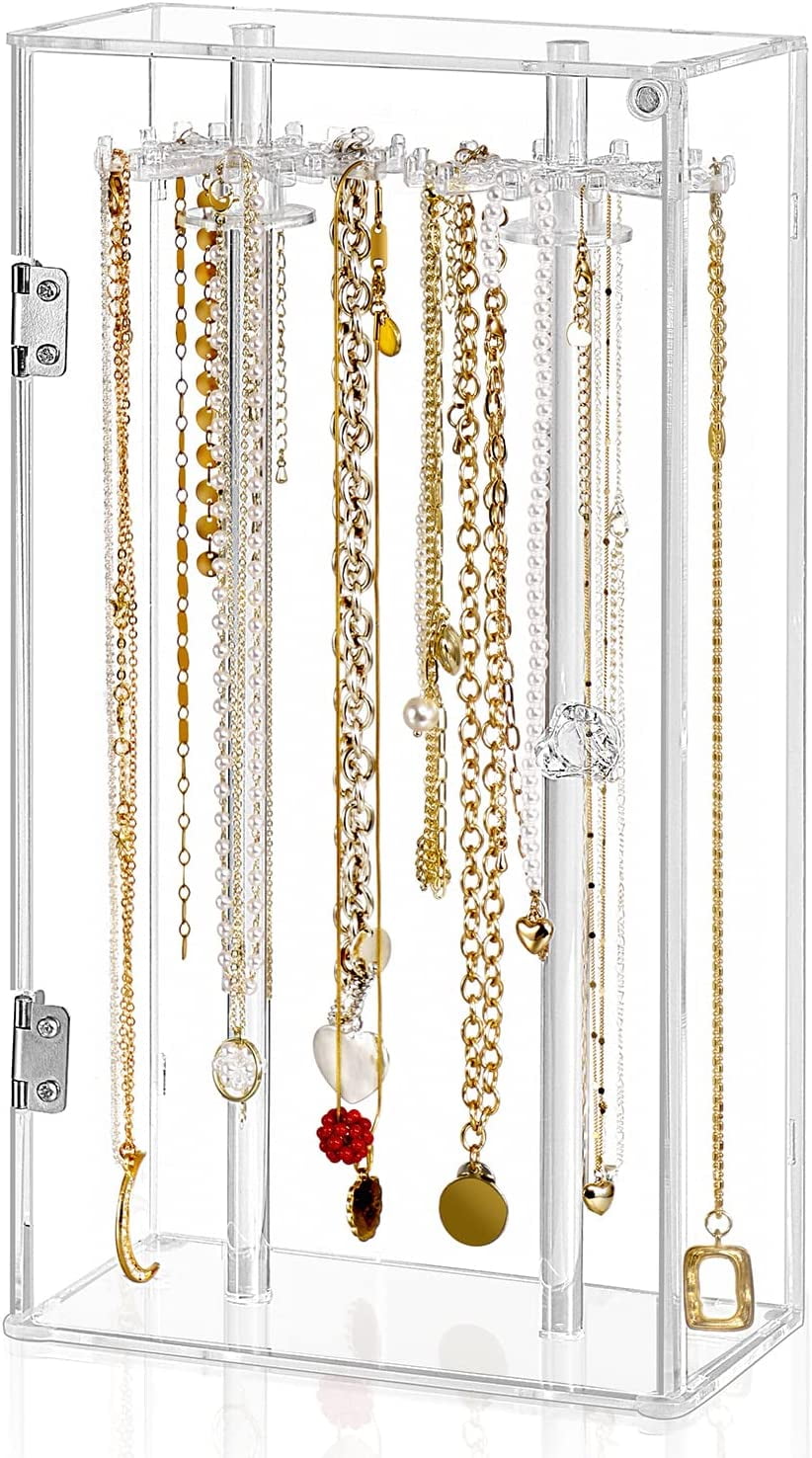 Necklace Holder, Acrylic Jewelry Organizer with 24 Hooks, Rotation