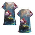 thumbnail image 5 of Salouo Pond Cute Axolotl Print Short Sleeve Sleepshirt for Womens Comfy Nightgown Scoopneck Cute Nightdress Ruffle -X-Large, 5 of 7