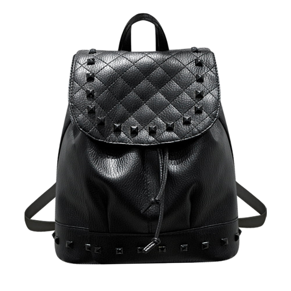 JOSEKO Casual Rucksack with Rivet Leather Daypack Shoulder Bag for Women Black Fashion Backpack 