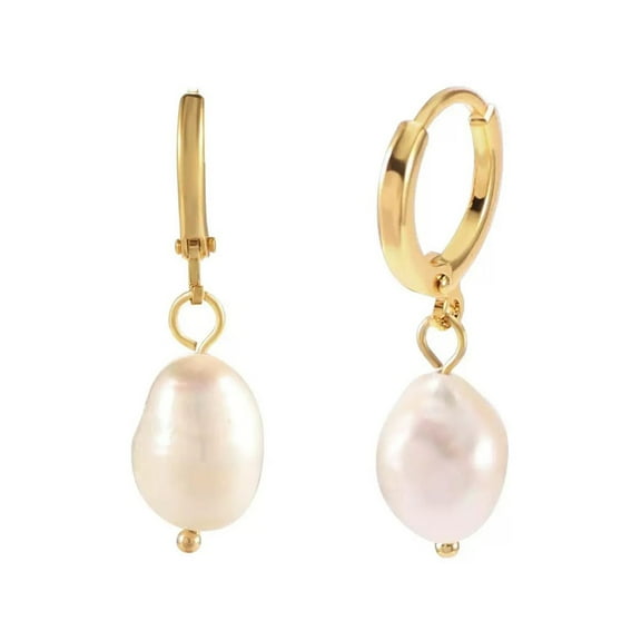 ZSPERKLA 18K Gold Plated Pearl Earrings for Women, Trendy Gold Pearl Huggie Earring Hoops Crystal Drop Dangle Earrings Jewelry Gifts