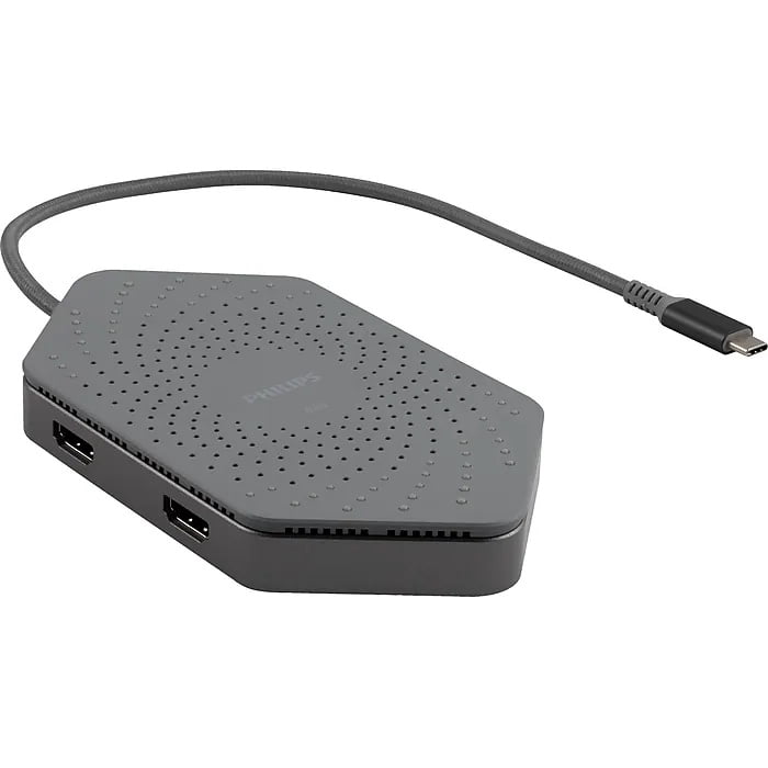 Open Box Philips Elite Plus USB-C Docking Station w/ Qi Charging, 2x USB 3.0 ports that transfer data up to 5Gbps, USB Type-C 100W laptop charging port - DLK9121C/27