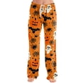 thumbnail image 2 of Halloween Pajamas Women Pumpkin Ghost Stretchy Soft Lightweight Orange Pj Pants Halloween Outfits, 2 of 5