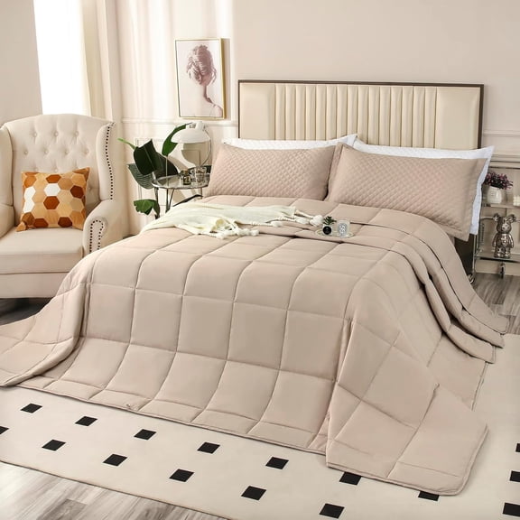 California  Comforter Set 120x120,   Size Quilts 3 count Lightweight Reversible Down Alternative Comforter for  Season with 8 Corner Tabs Beige