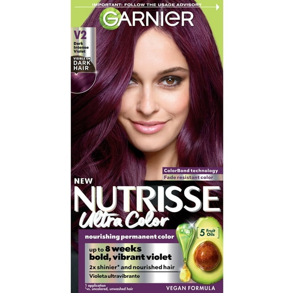 Garnier Nutrisse Ultra Nourishing Unisex Hair Color Highlights Creme, V2 Dark Intense Violet, 1 Kit