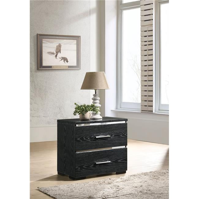 Black Benzara Wooden Nightstand with Two Drawers