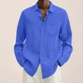 thumbnail image 2 of Mens Cotton Linen Long Sleeve Dress Shirt Classic Point Collar Button Up Breathable Relaxed Fit Casual Work Wear,Blue,XXXL, 2 of 5